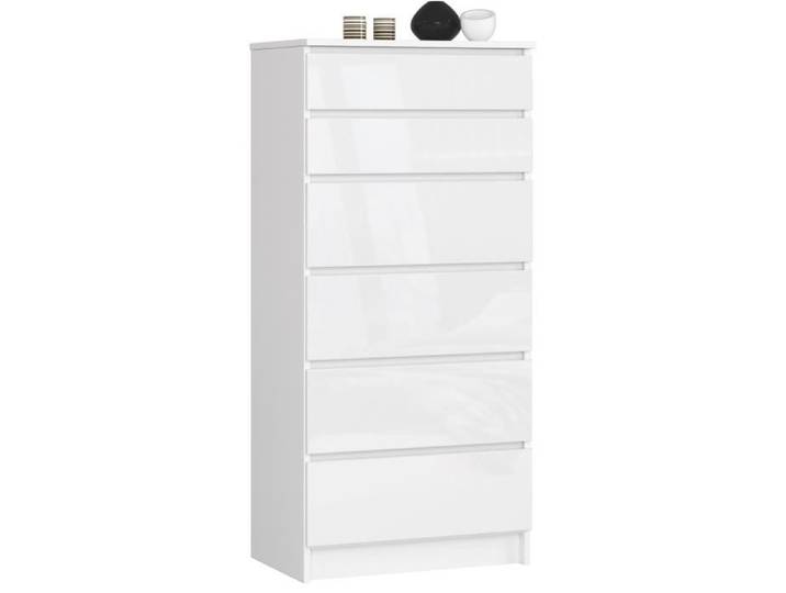 Commode AKORD K60 Blanche 60 cm 6 tiroirs façade Blanche Brillante 60x40x130 cm