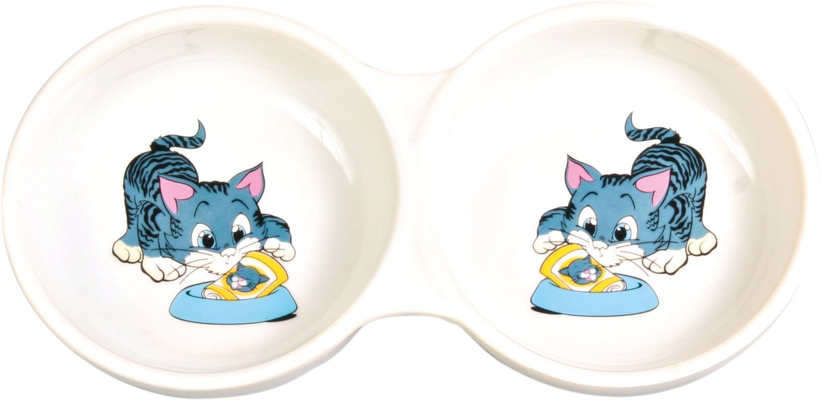 TRIXIE Doppelnapf, Comic-Katze mit Napf, Keramik, 2 x 0,15 l / Ø 11 cm / 23 x 3 x 11 cm, we