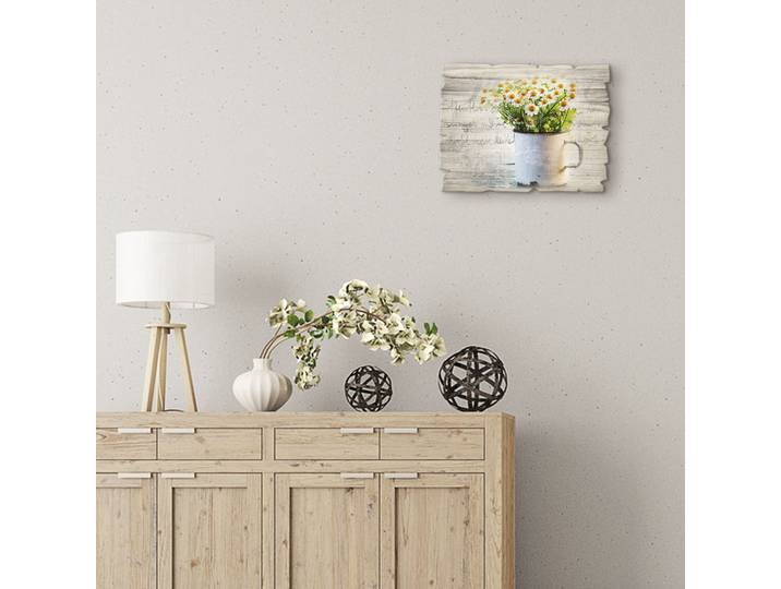 Holzbild ARTLAND Frühlingsgarten mit Gänseblümchen , grün (farbe bild(er): grün), B:40cm H:30cm, Bilder, Holzbild
