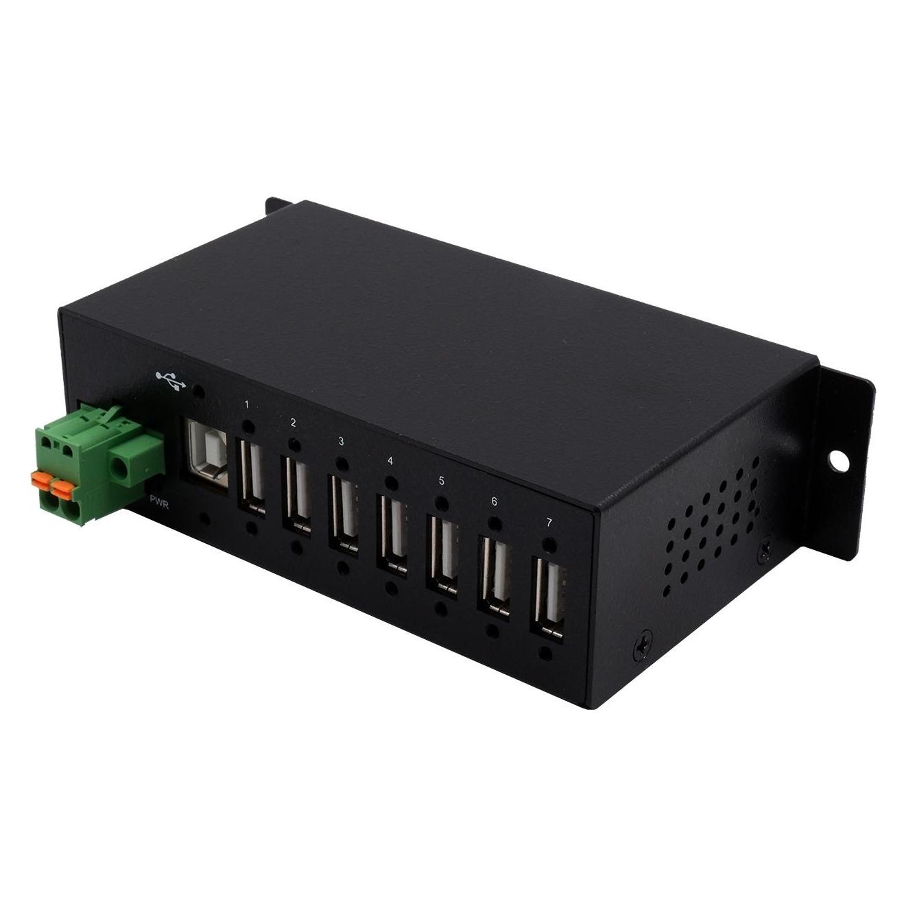 Exsys GmbH 7 Port USB 2.0 Metall HUB (Din-Rail) und 15KV ESD Überspannungs-Schutz (USB-B, 7 Ports) (EX-1179HMVS)