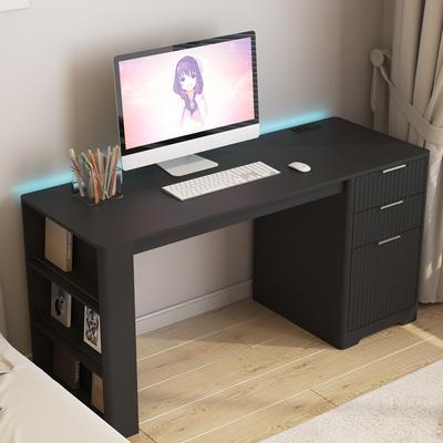 Computer Desk Particle Board with LED Lighting, Charging Station and Storage Workspace by GDFStudio