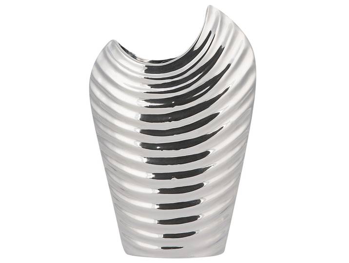 Beliani Dekovase Steinzeug silber Ecetra, Silberfarben, Mode, 26 cm, Dekoration, Vasen, Keramikvasen