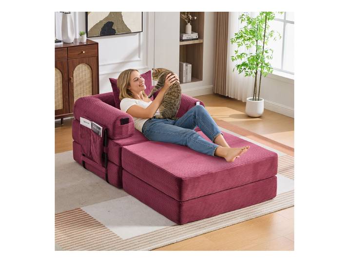 Odikalo Relaxsessel Schlafsofa Schlafcouch Loungesofa mit Schlaffunktion & Fußhocker (Cord-Kompressionssessel stabilem Metallrahmen–ergonomisches Design+dicke Polsterung für langanhaltenden Komfort Inkl Seitentasche & Kissen frei kombinierbar–vielseitig einsetzbar)