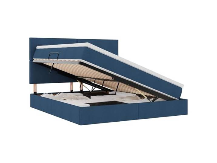 KKgypkn Kunstlederbett Blau 180 x 200 cm mit Matratze und Stauraum, seitlich zu öffnen, mit hydraulischem Liftmechanismus, schwarzer Rahmen, Moderne Eleganz für Schlafzimmer