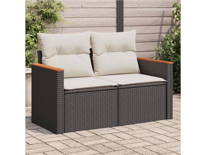 Zerodis Canapé de jardin avec coussins 2 places noir résine tressée AB366008 LC033
