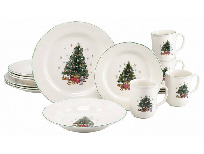 creaTable Kombiservice Tannenbaum Bunt (16-tlg), 4 Personen, Steingut