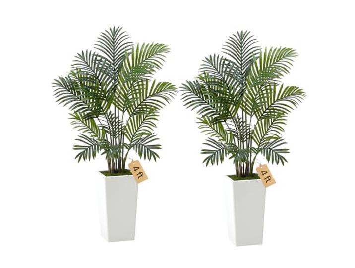 VEVOR Palmier Artificiel Areca\, 1\,2 m\, Plante Artificielle Tropicale en Pot Blanc\, Lot de 2\, Faux Arbre Tropical Palmier Areca\, Fausse Plante pour Décoration Intérieur\, Bureau\, Intérieur\, Extérieur