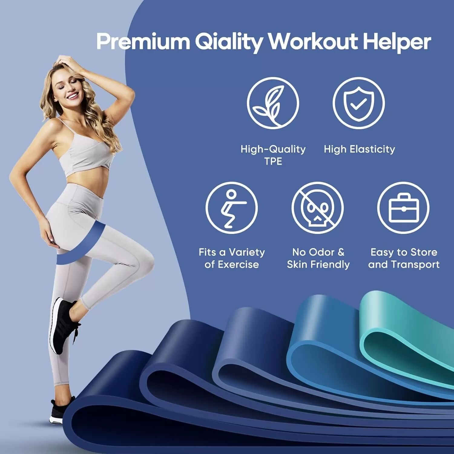INF Bandes de Résistance Yoga Bleues - Ensemble de 5 Pièces pour Entraînement à Domicile et Fitness