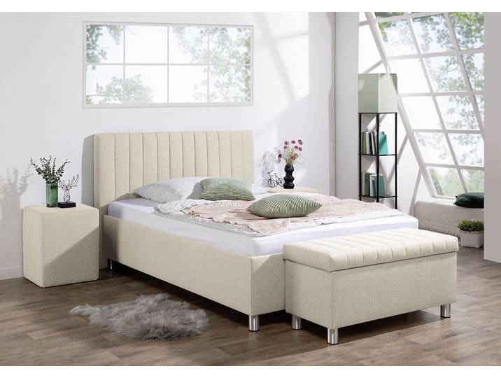 Polsterbett, Holzwerkstoff, Beige, 155×208 cm, Mit Bettkasten, Bonnell- oder Taschenfederkernmatratze, Maintal