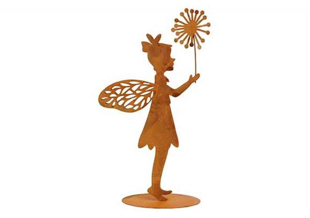 Beeld Fairy Standing Holding Flower Roes T van metaal, 9,5 x 4 x 19 cm