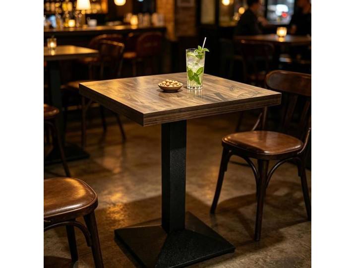 Table à Manger Carrée 60x60cm Style Industriel Table de Bistrot avec Pied en Métal Hauteur 75cm pour Bar/Café Marron