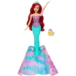 Disney Princess Arielle, von Mensch zu Meerjungfrau verwandelbare Modepuppe mit Fabius und 2 Zubehörteilen