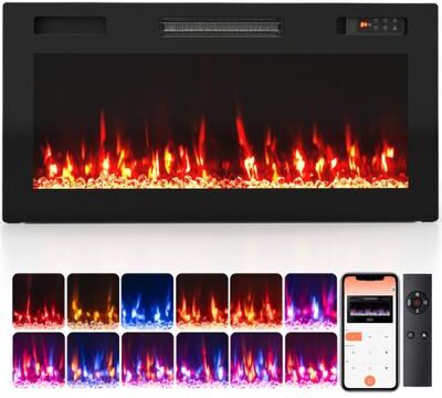 Costway 36 Inch Smart WiFi Electric Fireplace with Recessed and Wall Mounted