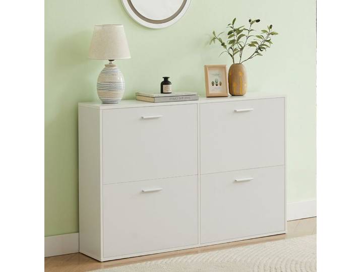 CASABEL Meuble à Chaussures 4 Abattants - Armoire à Chaussures Design - Meuble de Rangement Entrée 24 Paires - Blanc