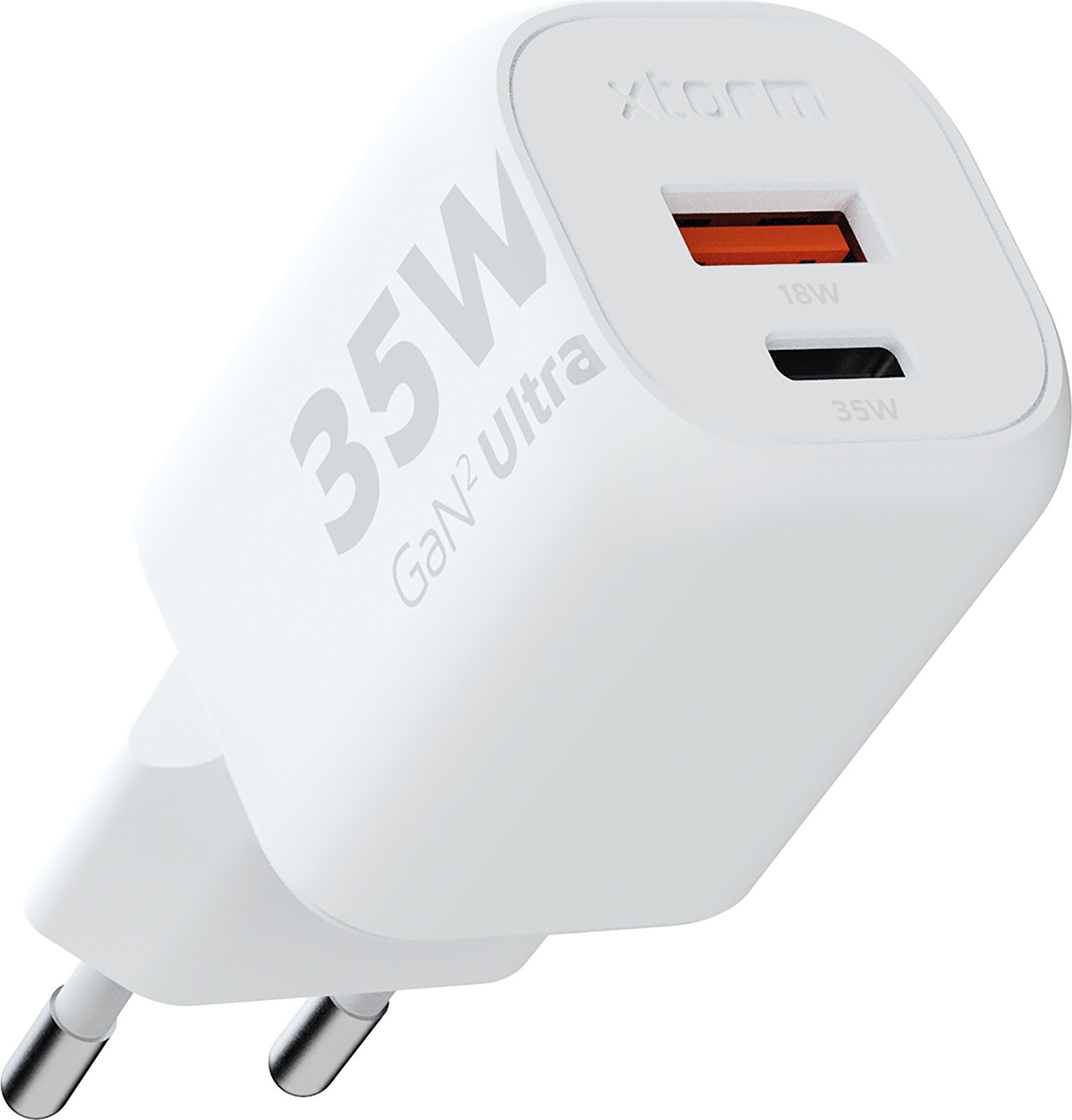 Xtorm GAN2 Ultra 35W Adapter Universele Snellader met Dubbele Poorten USB-C en USB-A - Wit