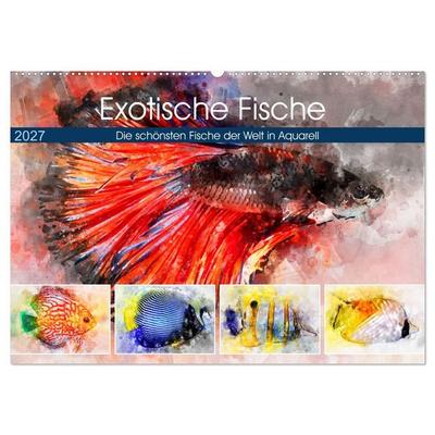 Exotische Fische - Die schönsten Fische der Welt in Aquarell (Wandkalender 2027 DIN A2 quer), CALVENDO Monatskalender