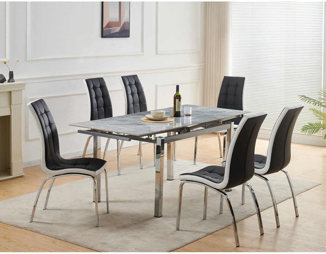 Metro Grande Sintered Stone Extending Dining Table with 6 Vienna Chairs Black 6
