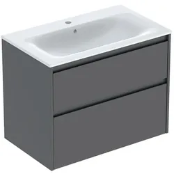 Geberit Renova Plan Möbel-Waschtisch-Set 504040JK1 Breite 80cm, Korpus/Front lava / lackiert seidenmatt, Waschtisch weiß