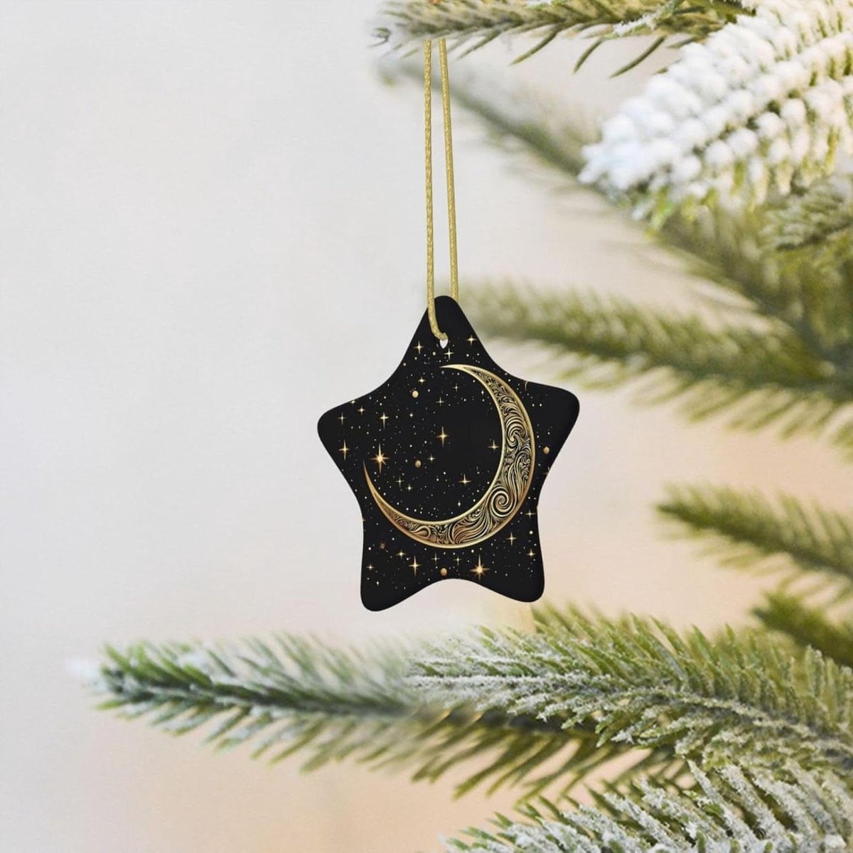 Kerstboom Ornament Halve Maan met Patroon - Keramische Kerstdecoratie - 7,62 cm