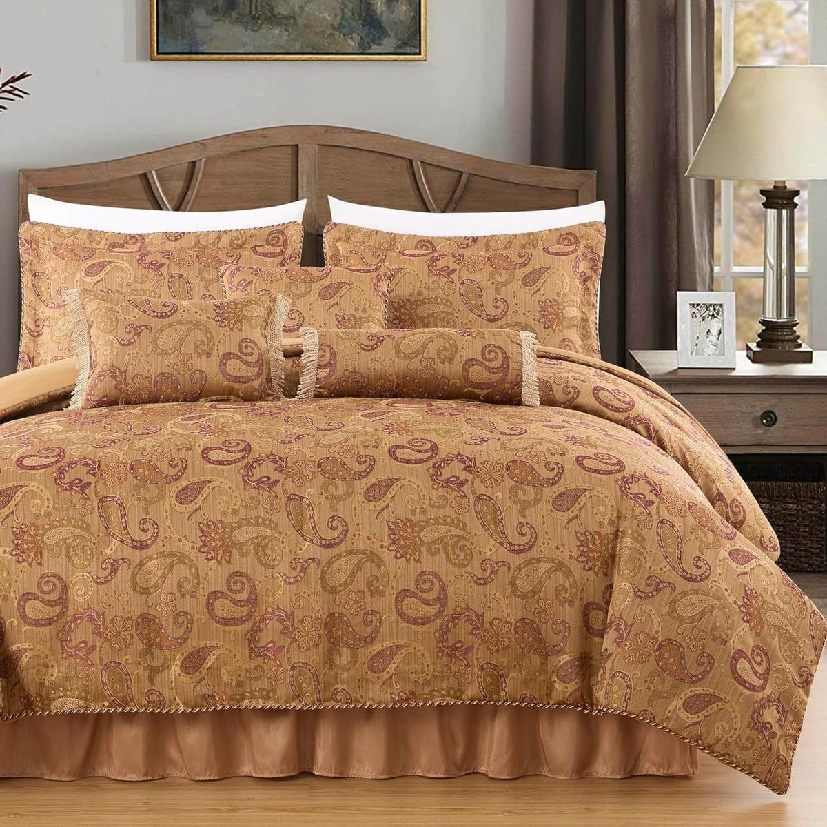 7-delig Jacquard geborduurd dekbedovertrekset California King - Aarde Toon Multi