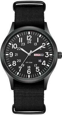 Quick Pick Pro Ranger Field Watch With Quartz Watch Movement & Durable Nylon Strap Watch black White Num