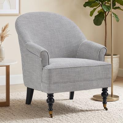 EBELLO Striped Upholstered Armchair with Casters Vintage Curved Back Accent Chair Single Sofa Chair for Home