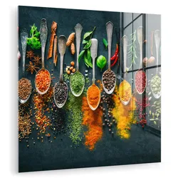 ACRYLGLASBILD Kräuter - Gewürze - Löffel 90x90 cm