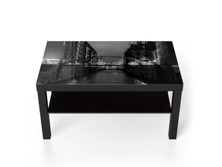 DEQORI Glastisch schwarz groß 90x50 cm Motiv Brücken bei Nacht ausgefallener Beistelltisch aus Glas Hochglanz Couchtisch fürs Wohnzimmer moderner Couch Tisch mit Design