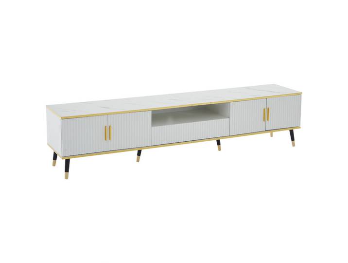 ComfortXL Lowboard De-40356 Marmoroptik mit Goldakzenten Weiß, 200x46x40 cm, Wohnzimmer, TV Möbel, Lowboards, Lowboards stehend