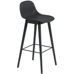 Muuto Fiber Barhocker mit Rückenlehne, wood base, höhe 75 cm, schwarz / schwarz