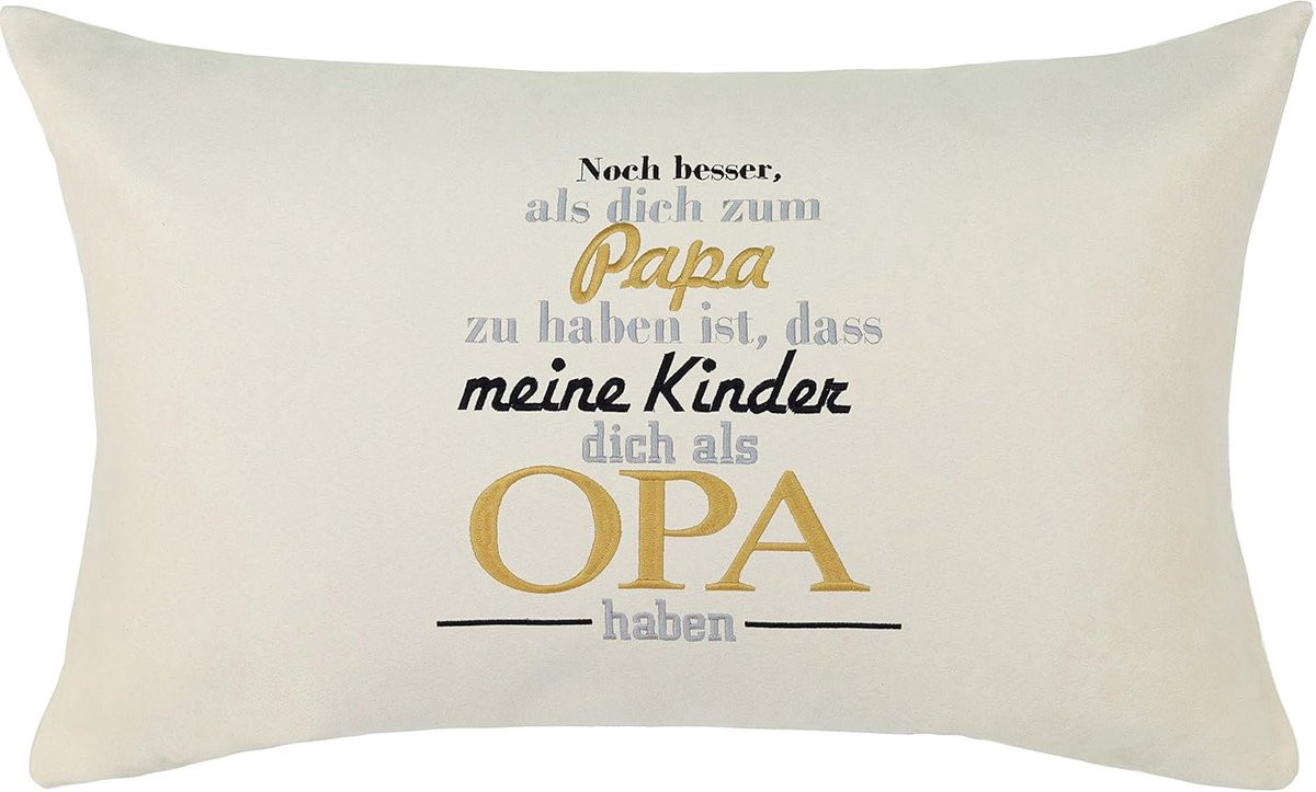 Sierkussen Opa - Beige Decoratie Kussen met Geborduurde Spreuk - 40 x 60 cm