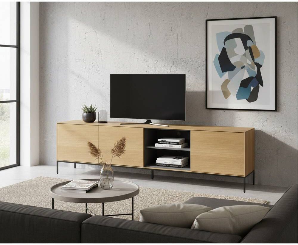 Pharao24.de Fernsehboard Eiche Furnier in modernem Design 195 cm breit