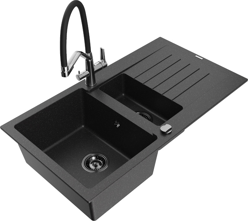 Mexen Matias Granitspüle Duo 1,5-Becken Schwarz/Silber