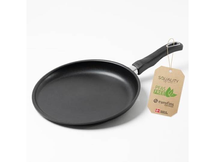 Squality Premium Crepe Pfanne Induktion PFAS frei 28 cm – Keramik Antihaft Pancake Pfanne aus Dänemark abnehmbarer Griff, ofenfest bis 300 °C ohne Griff, induktionsgeeignet Non Stick Pan