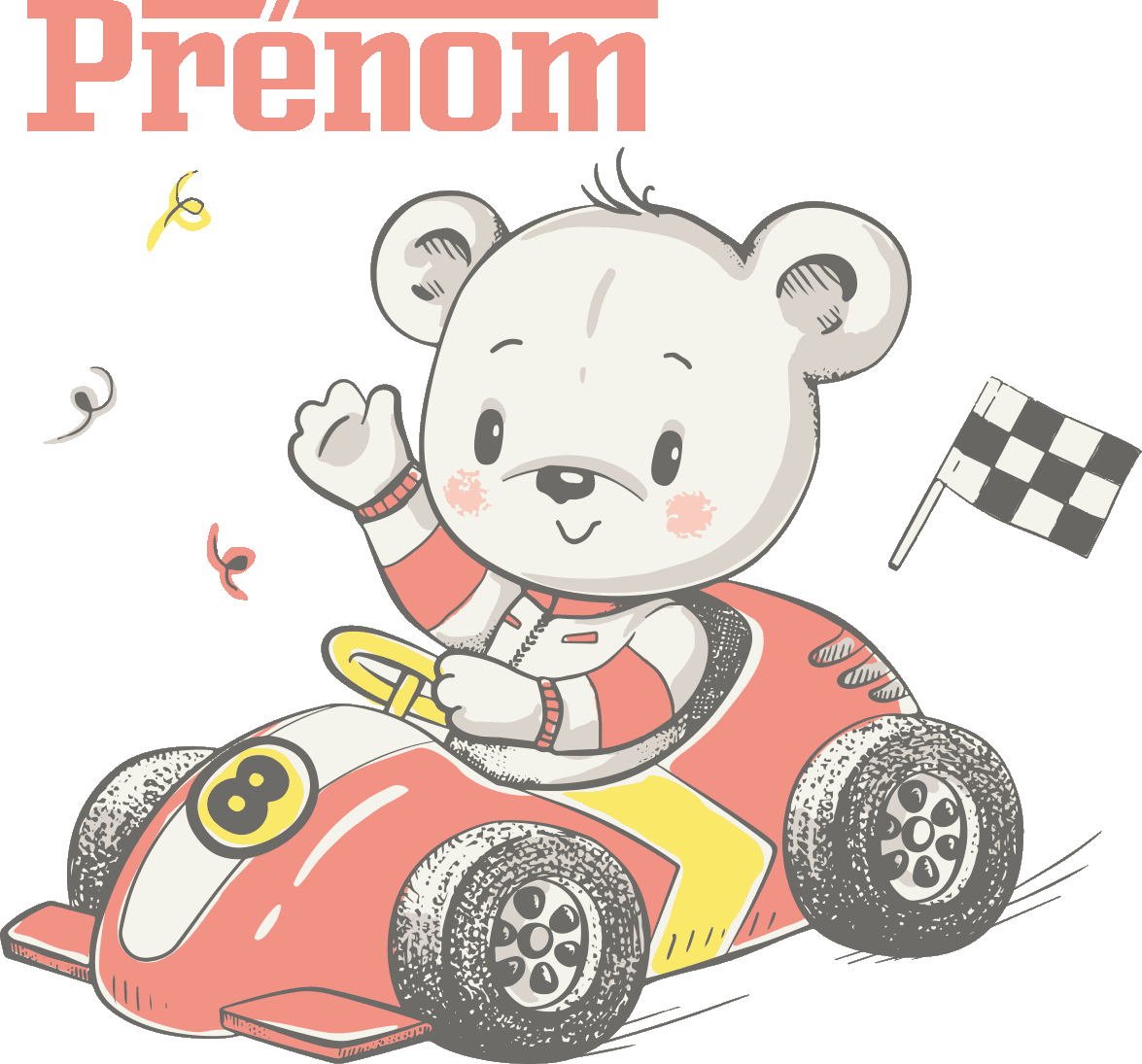 Ambiance-sticker Sticker prénom personnalisable ourson en voiture sportive