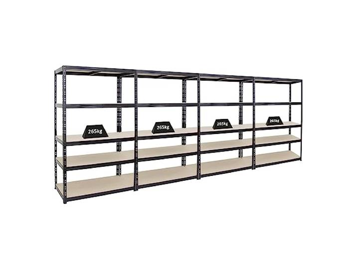 PROREGAL Mega Deal 4X Schwerlastregal Giant Tiger HxBxT 200x120x60cm Fachlast 265kg 5-Ebenen Schwarz Garagenregal Kellerregal, Werkstattregal