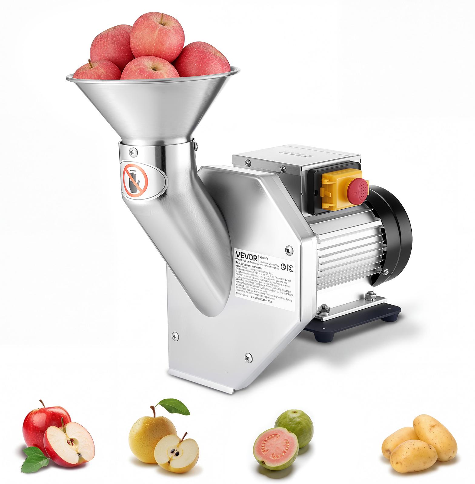 VEVOR Obstmühle für Äpfel Elektrisch 550 W, Obsthäcksler Edelstahl SUS304, Verarbeitet Ganze Äpfel bis zu 70 mm Durchmesser, 60 kg/h Obstzerkleinerer für Birnen Ananas Guaven Karotten Kartoffeln