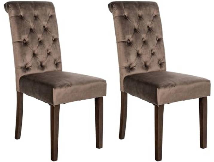 CLP 2er Set Esszimmerstühle Lisburn I Samt I Stoff I Polsterstühle Gesteppt Chesterfield Design Farbe braun Material Samt