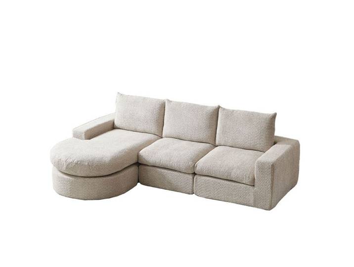 Canapé d'angle modulaire en forme de L avec méridienne en mousse compressée beige