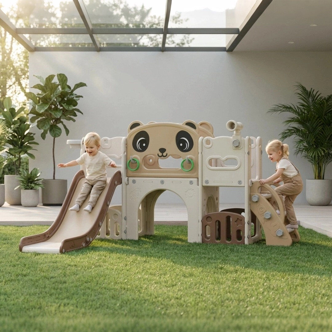 LeFluffy 9-in-1 Toddler Slide with Climbing Ladder, Tunnel and Basketball Hoop, Indoor Outdoor Slide Set for Kids, Children's Play Equipment, Gifts for Kids Gi White 100.5cm H X 160cm W X 211cm D