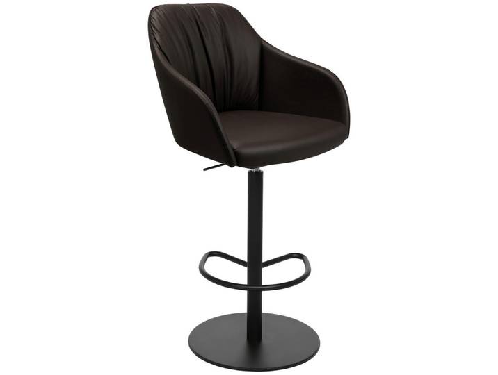 Johann Jakob Barhocker, Dunkelbraun, Metall, Leder, Echtleder, Nappaleder, Drehteller, 59x109.5-120x42 cm, Lederauswahl, Sitzfläche 360° drehbar, Esszimmer, Barmöbel, Barhocker