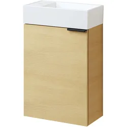 Emke, Badmöbelset, Badunterschrank mit Aufsatzwaschbecken Eiche horizontal Soft Close Tür, Einlegeböden, hängend