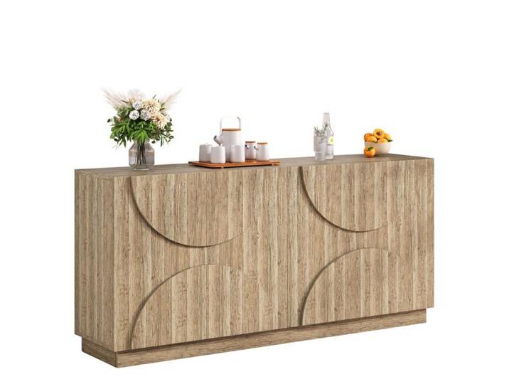 ROVRYN Buffet bas 160 x 40 x 80 cm 4 portes avec étagères décor bois naturel panneaux de particules