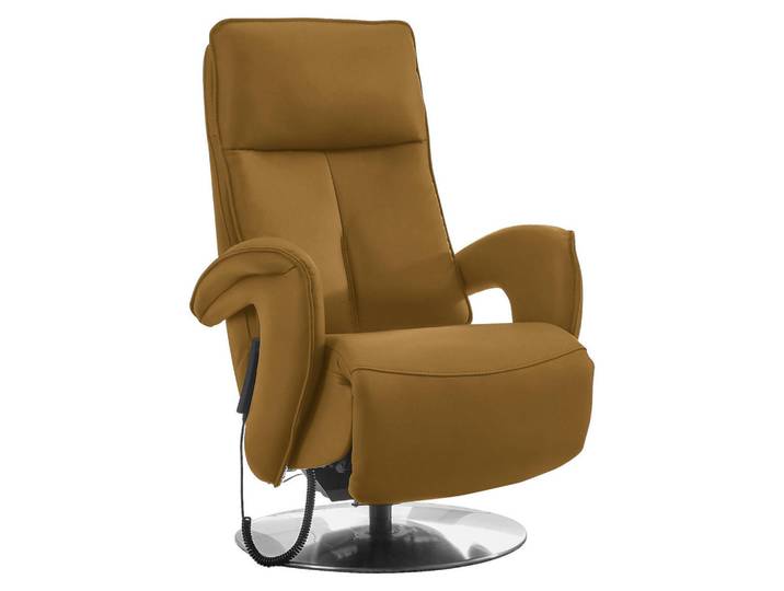 Valdera Relaxsessel, Currygelb, Metall, Echtleder, Longlife-Leder, Semi-Anilinleder, 77x110x87 cm, Goldenes M, Fussart wählbar, Lederauswahl, Stoffauswahl, Relaxfunktion, Aufstehhilfe, Herz-Waage-Funktion, Wohnzimmer, Sessel, Relaxsessel
