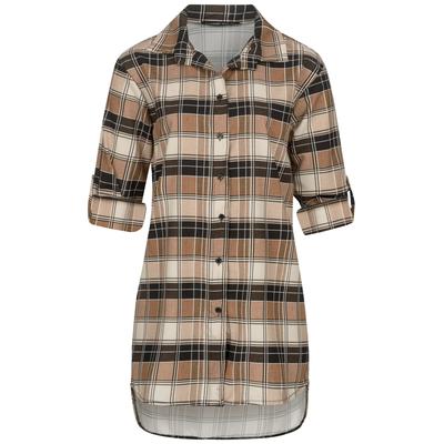 Klassische Bluse CLOUD 5IVE "CLOUD 5IVE Turn Up 3/4 Arm Bluse kariert small", Damen, Gr. XS, camel, 100% Polyester, Blusen Bluse