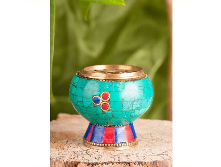 Wierookbrander met netje messing met stenen 3\,5 cm