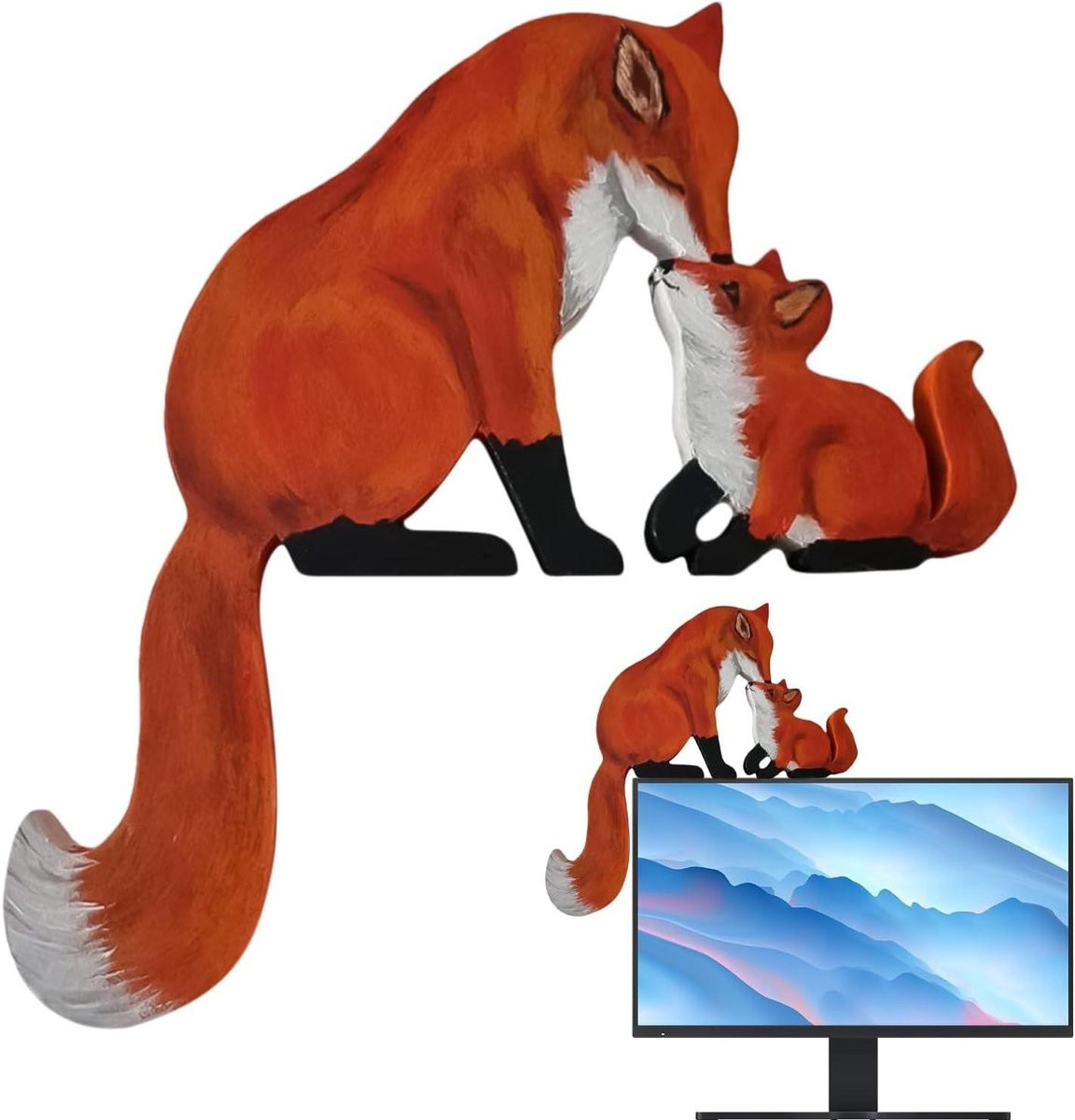 Handgemaakte houten sculptuur Vos - Dierfiguur decoratie - 27 x 15 cm