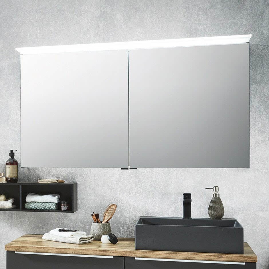 Puris Aspekt Spiegelschrank 120 cm mit 2 Türen und LED-Flächenleuchte