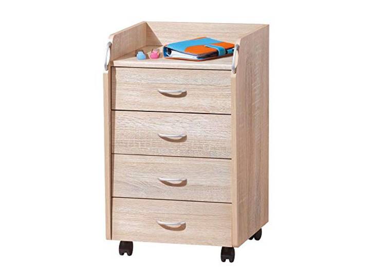 Inter Link - Ladekast met wieltjes en 4 laden Voorzien van zwenkwielen rolcontainer archiefkast LxPxH: 40x36x65 cm Sonoma-eikenlook Novi
