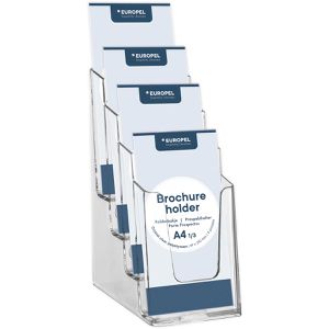 Europel Prospekthalter 350102, transparent, Tischprospekthalter, Kunststoff, 4 x DIN lang